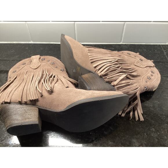 Very Volatile  Leather Deerwood Fringe Western Boots Taupe Brown 7.5 - Picture 5 of 10